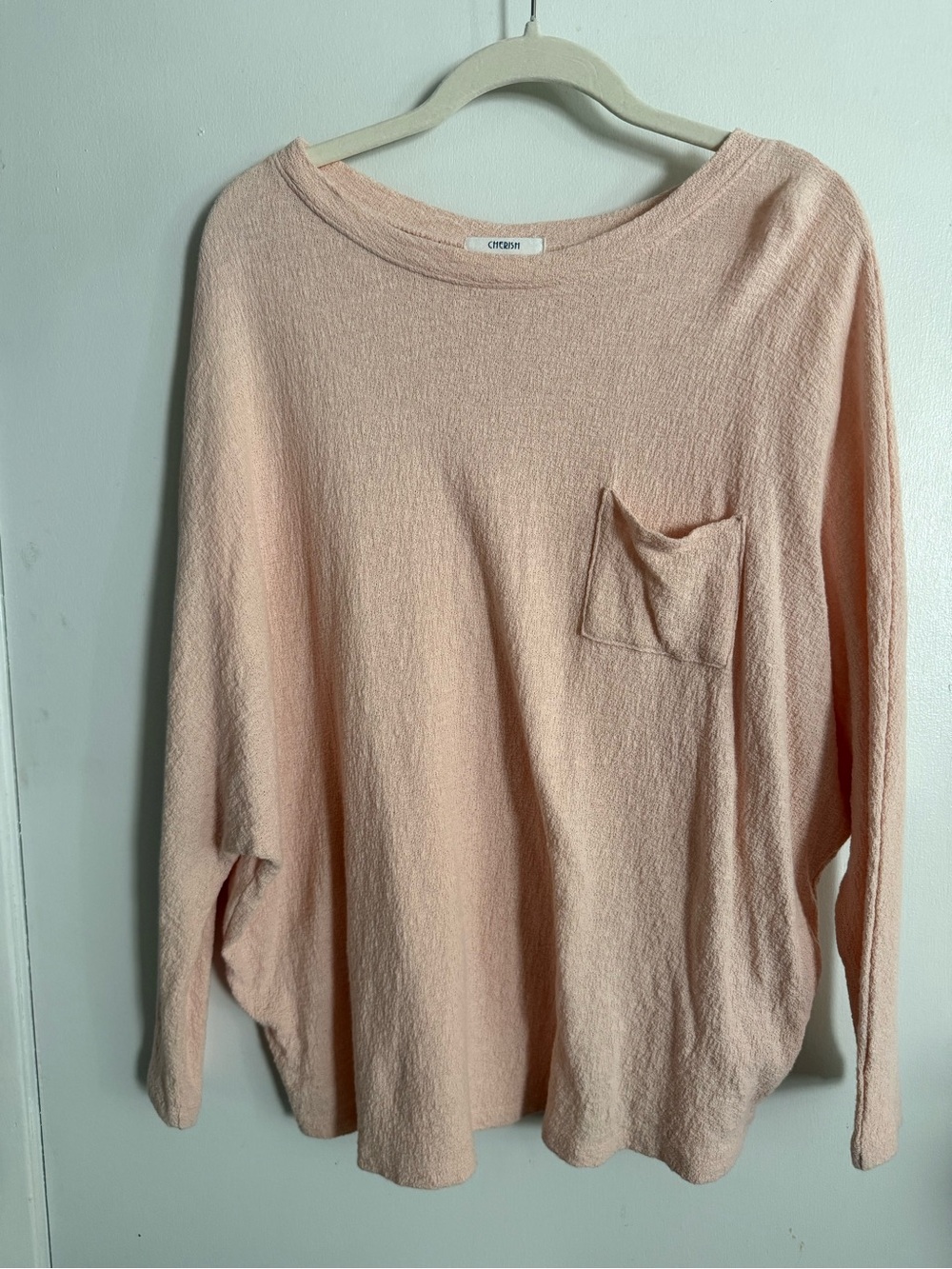 Cherish Pale Peach Long Sleeve Pocket Sweatshirt